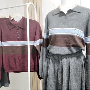 Gray and Burgundy Striped Women's Sweater